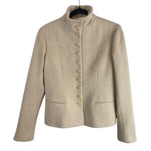 Ralph Lauren Black Label Herringbone Tweed Wool Cashmere Coat Beige Size 10